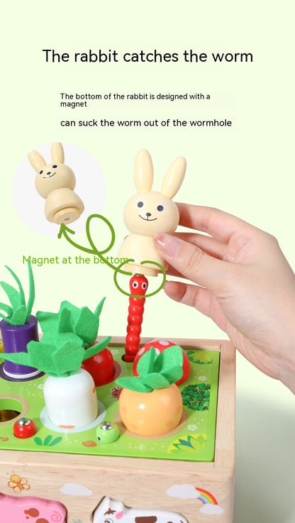 Wooden Farm Animal Car Pulling Radishes Bug Catching Educational Toy 2403050911130328400