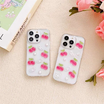 Epoxy Three-dimensional Cherry Bow Phone Case 2403051243030325400