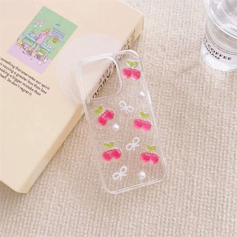 Epoxy Three-dimensional Cherry Bow Phone Case 2403051243030325600