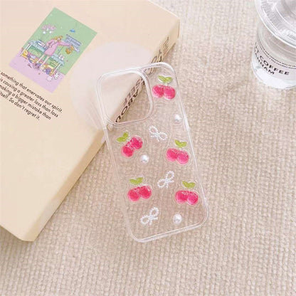 Epoxy Three-dimensional Cherry Bow Phone Case 2403051243030325600