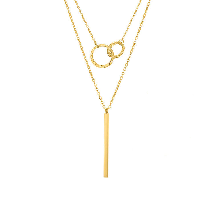 Geometric Pendant Double-layer Stainless Steel Necklace 2403090820220323200