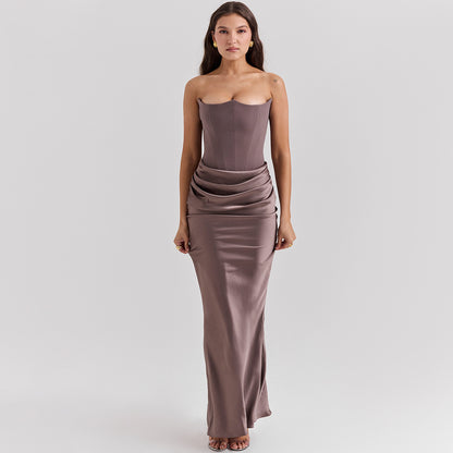Slim Tube Top Long Dress Sexy Fashion Bandeau Backless Party Evening Dresses For Women Clothing 2403180433540323800