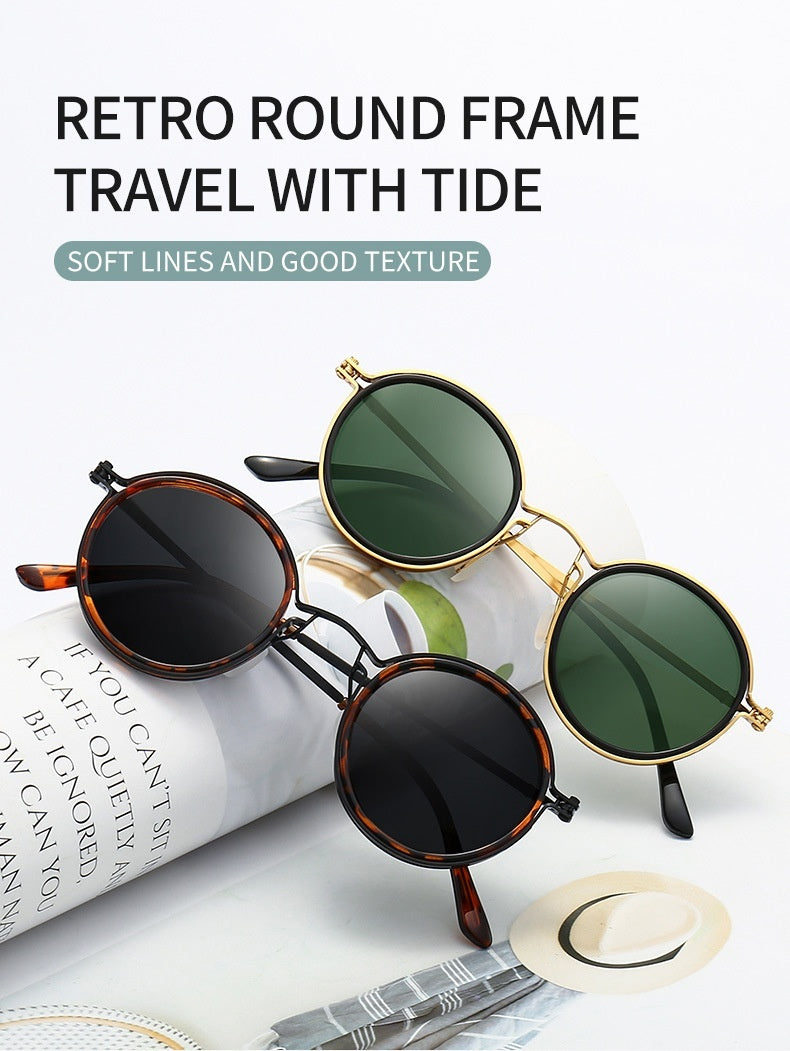 Sunscreen Retro Style Round Frame Metal Sunglasses 2403230823260320200