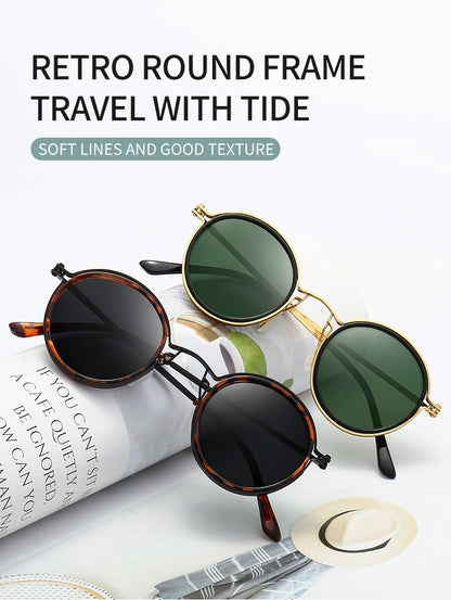 Sunscreen Retro Style Round Frame Metal Sunglasses 2403230823260320200