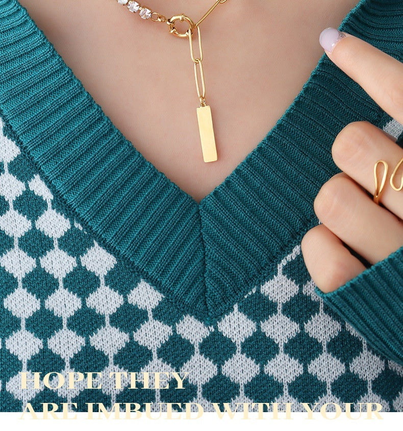 Square Strip Pendant Stainless Steel Necklace 2403260131380324300