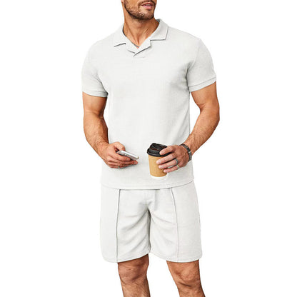 Summer New Waffle V-neck Polo Shirt Men's Suit 24097e66 e7f1 4ea0 a55c f99395fcabfb