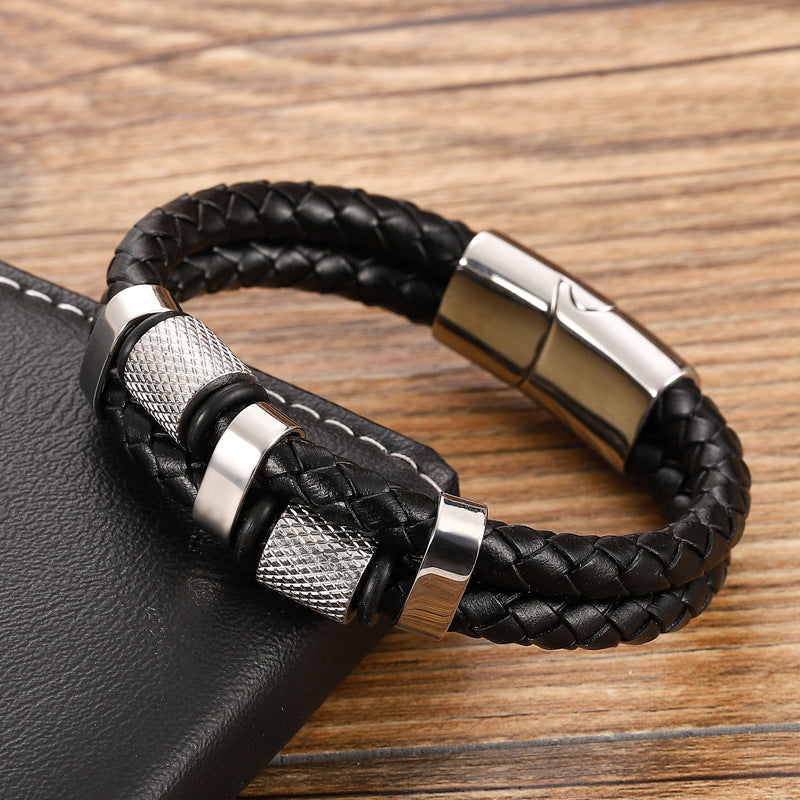 Explosive stainless steel magnet buckle leather bracelet 241716428743