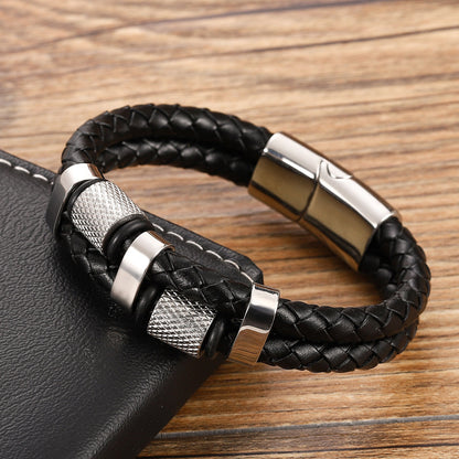 Explosive stainless steel magnet buckle leather bracelet 241716428743