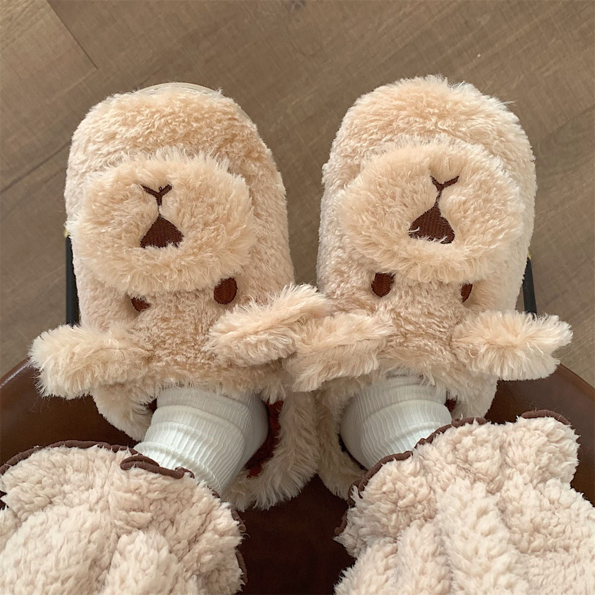Cartoon Cute Head Cover Plush Warm Confinement Cotton Shoes Female Autumn And Winter Students Household Soft Soled Cotton Sli