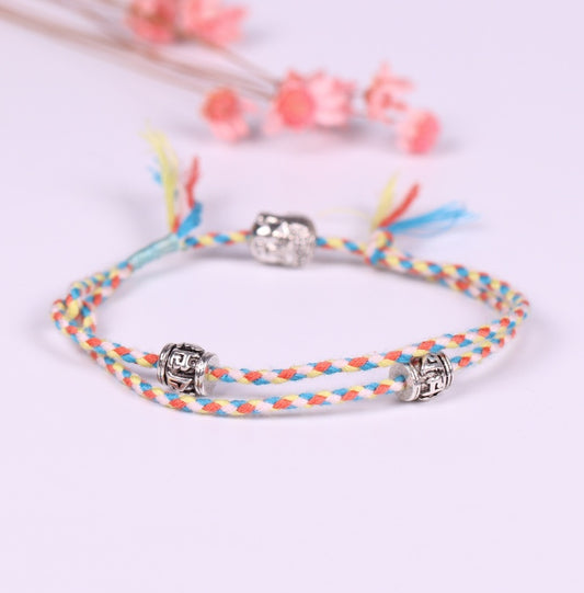 Hand-woven colorful lucky rope bracelet adjustable silver Buddha head double simple bracelet 241896123951
