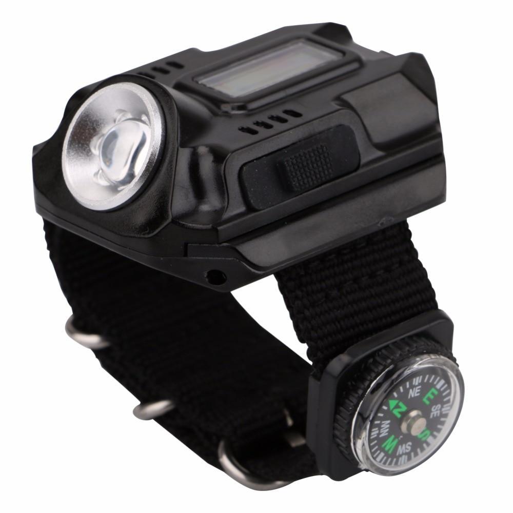 LED watch flashlight flashlight portable light USB charging 4 mode light tactical flashlight time display with compass 242063