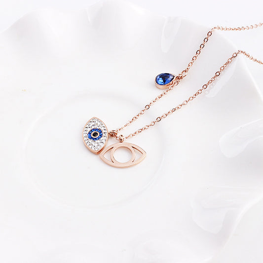 Europe and the United States titanium steel rose gold demon eye necklace short clavicle chain female personality wild tempera