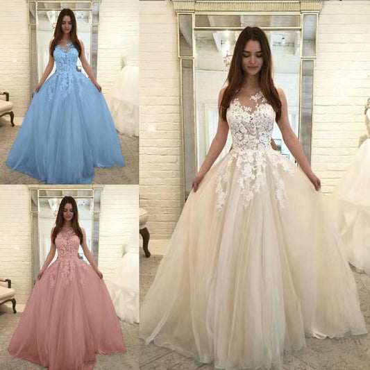 Women Wedding Dress Sleevless Flowers Lace Dress 242737636740