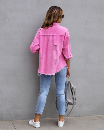 Fashion Ripped Shirt Jacket Female Autumn And Spring Casual Tops Womens Clothing 243a17b2 a503 4332 8ed1 c25c445805af
