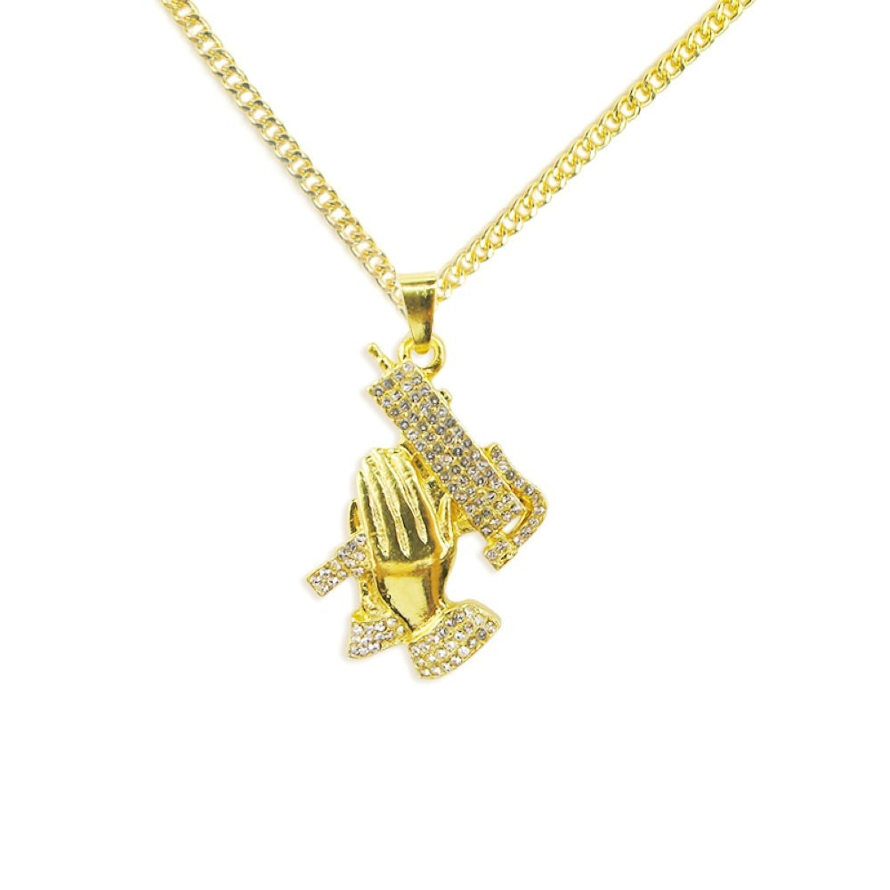 Hands praying hip hop men's chain jewelry long necklace 2443813105944