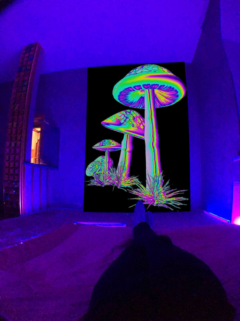 Fluorescent Tapestry UV Fluorescent Tapestry Psychedelic Mushroom Wall Hung Hippie Decorative Room Aesthetics 24460e8b 93c7 4