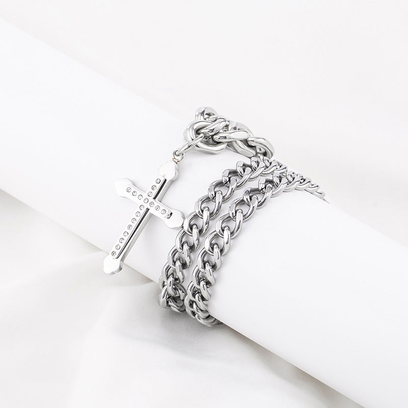 European And American Hip-hop Trend Titanium Steel Stitching Chain Diamond Cross Pendant 2447cddd 279f 4bf6 968c df1fffd411b0
