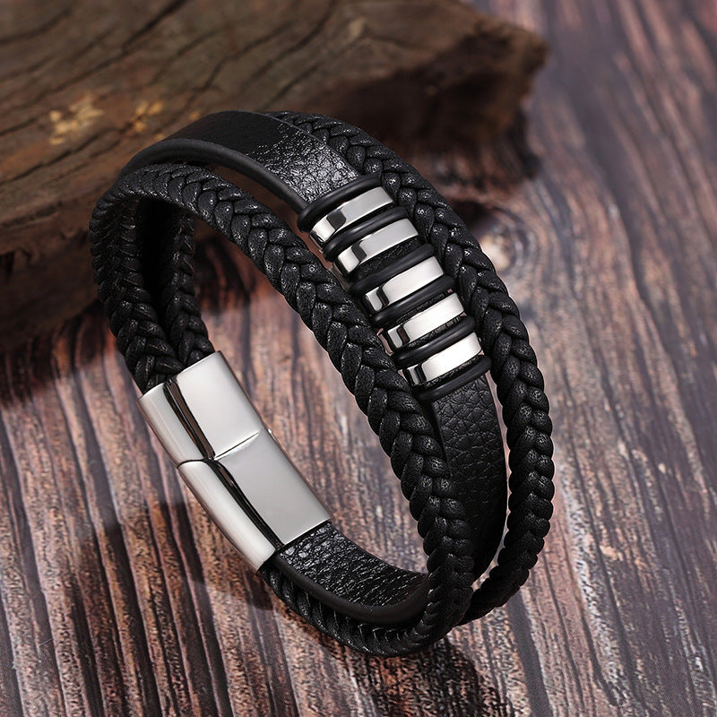 Men's multi-layer braided leather bracelet 2466539184580