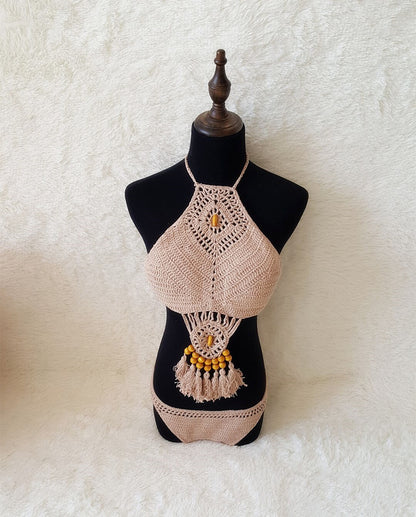 2021 Europe and the United States new woman swimsuit set, beach sunshine bath, foreign trade Crochet Crochet tassel bikini - HD Wireless Product #8