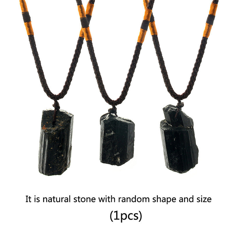 Natural Black Stone Pendant Necklace 247520553071