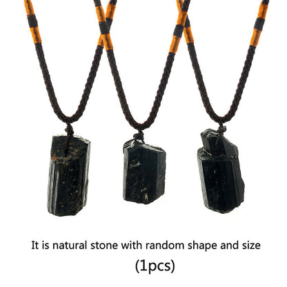Natural Black Stone Pendant Necklace 247520553071