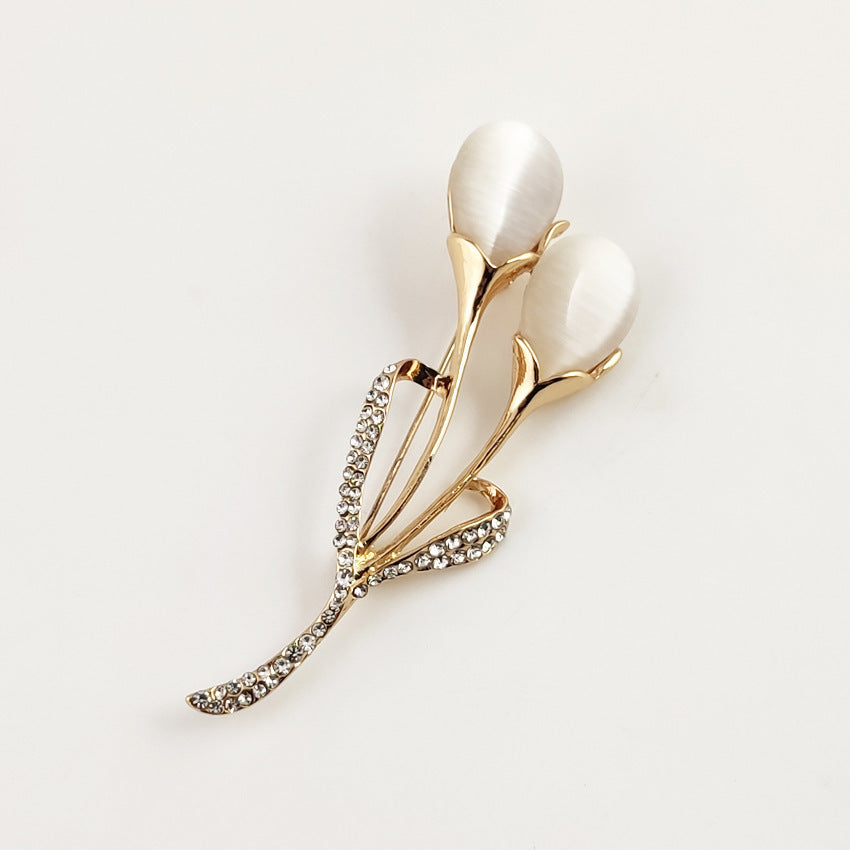 Fashion Opal Stone Tulip Brooch Pin Elegant Jewelry Flower Brooches Rhinestone 2480141106365
