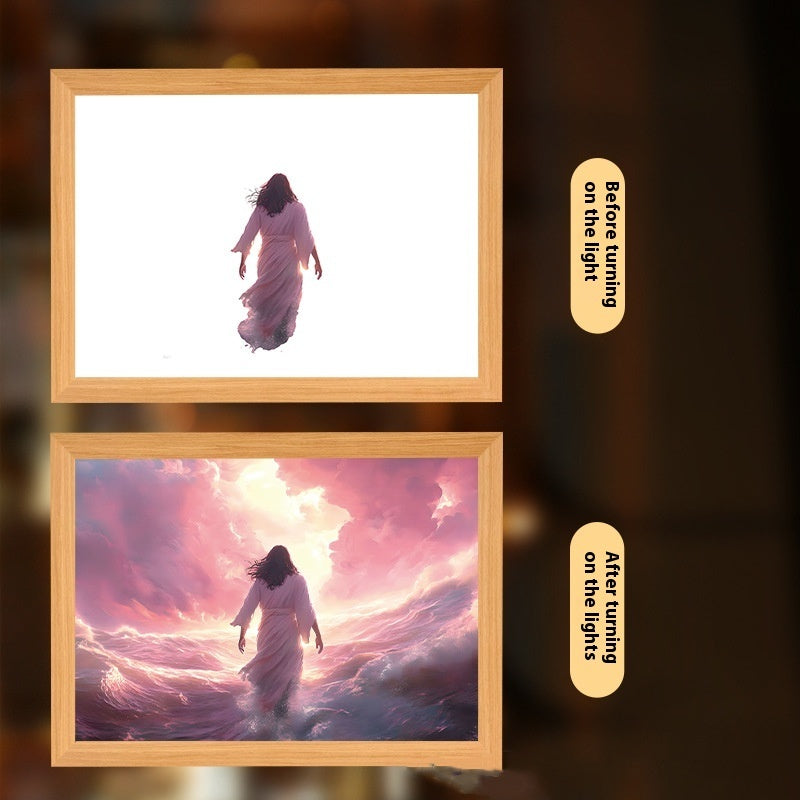 Jesus LED Light Painting Home Decoration Light Painting Photo Frame Led Night Light Room Decor Christmas Gifts Moon Lamp 24e1