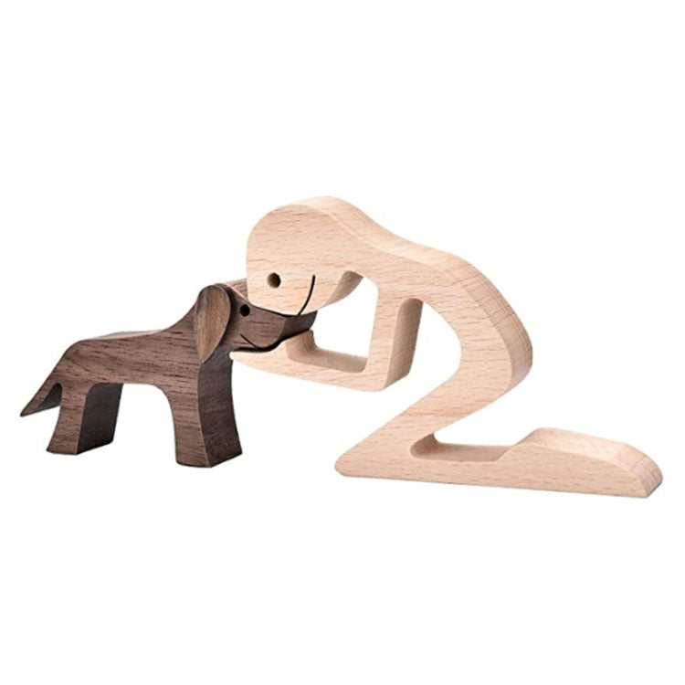 DIY Figurine Wood Dog Ornament Sculpture Home Decoration A Man A Dog Wood Sculpture Christmas Gifts Model Decor 24e60f80 4b93