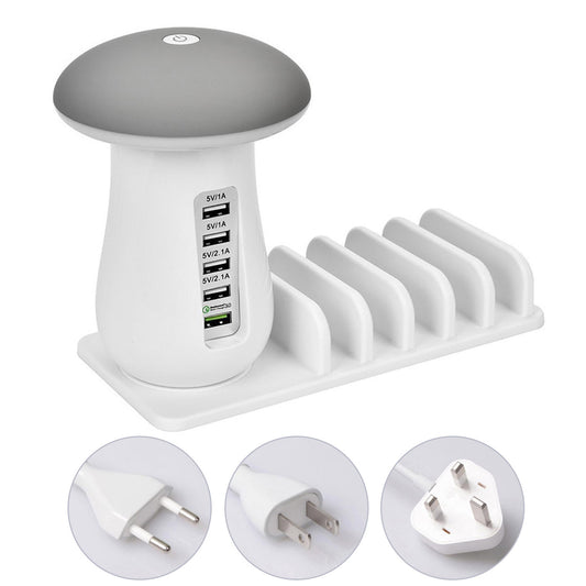 Compatible With Besegad Mushroom LED Light Lamp USB Charging Dock Station Organizer With 5-Port For Galaxy Smart Tablet - 图片 1