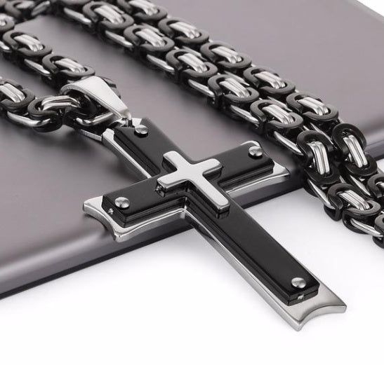 Jesus Bible Scripture Golden Cross Titanium Steel Pendant Necklace 2505438517251