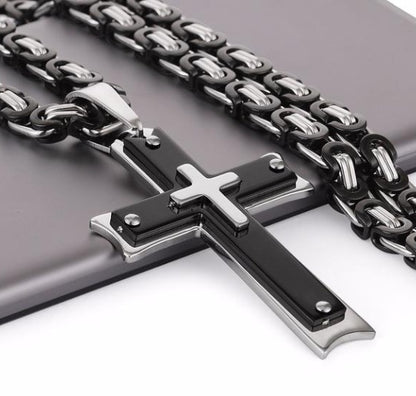 Jesus Bible Scripture Golden Cross Titanium Steel Pendant Necklace 2505438517251