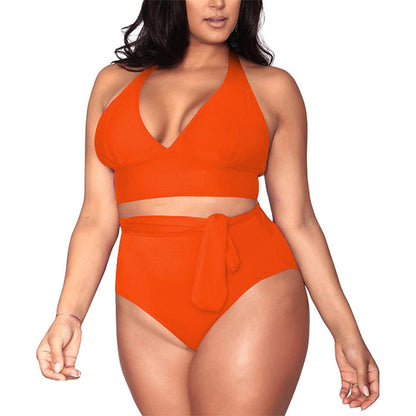 Split large size straps sexy bikini multi-rope belt deep V high waist swimsuit women 2511562429660