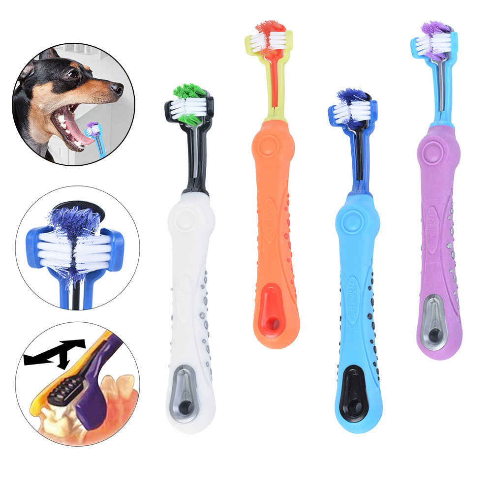 Three Sided Pet Toothbrush Dog Brush Bad Breath Tartar Teeth Care 2516526539655