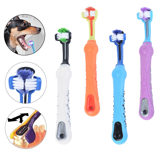 Three Sided Pet Toothbrush Dog Brush Bad Breath Tartar Teeth Care 2516526539655