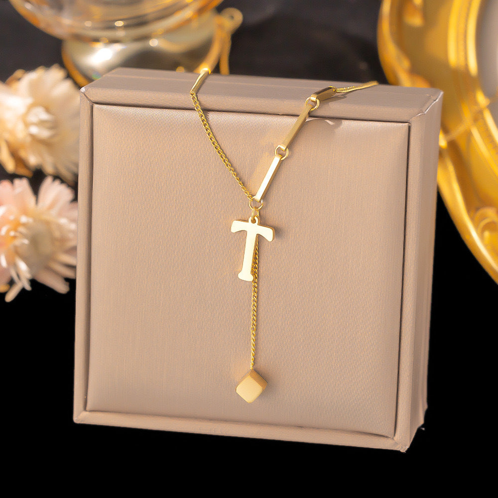 Necklace Ornament Titanium Steel Tassel 26 Letters Female Small Square Pendant Graceful Personality Jewelry 252eff8b 4fdf 4a6
