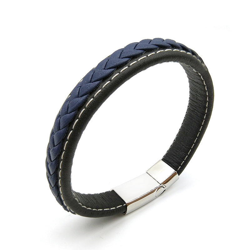 Cross woven design leather bracelet stainless steel magnetic buckle bracelet 2534410021763
