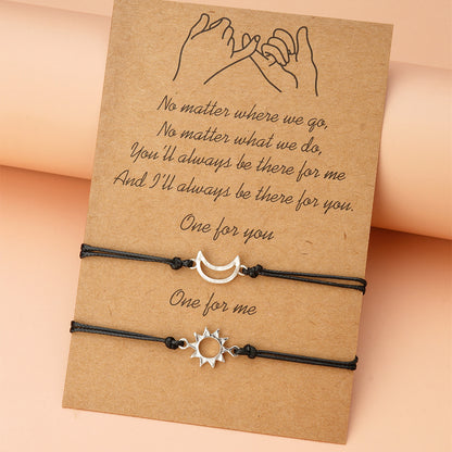 Simple Alloy Sun And Moon Wax Wire Weaving Adjustable Card Lovers Bracelet 25413591 d823 4165 9c32 0b040a860ccc