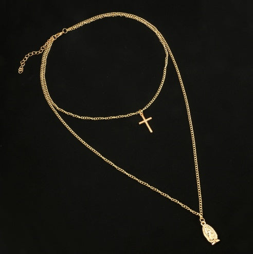 Fashion simple gold-plated Madonna cross necklace 2543082937024