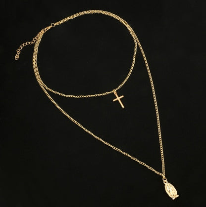 Fashion simple gold-plated Madonna cross necklace 2543082937024