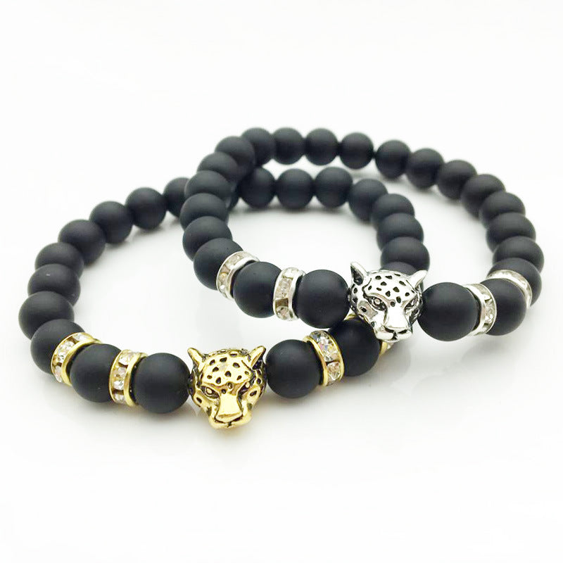 8mm Natural Stone Lava Stone Bead Bracelet For Men Leopard Head Leopard Pendant Charm Bracelet Handmade Jewelry - HD Wireless Product #3