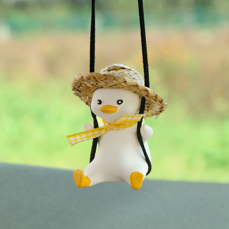Car Pendant Cute Anime Little Duck Swing Auto Rearview Mirror Hanging Ornaments Interior Decoraction Accessories For Girls Gi
