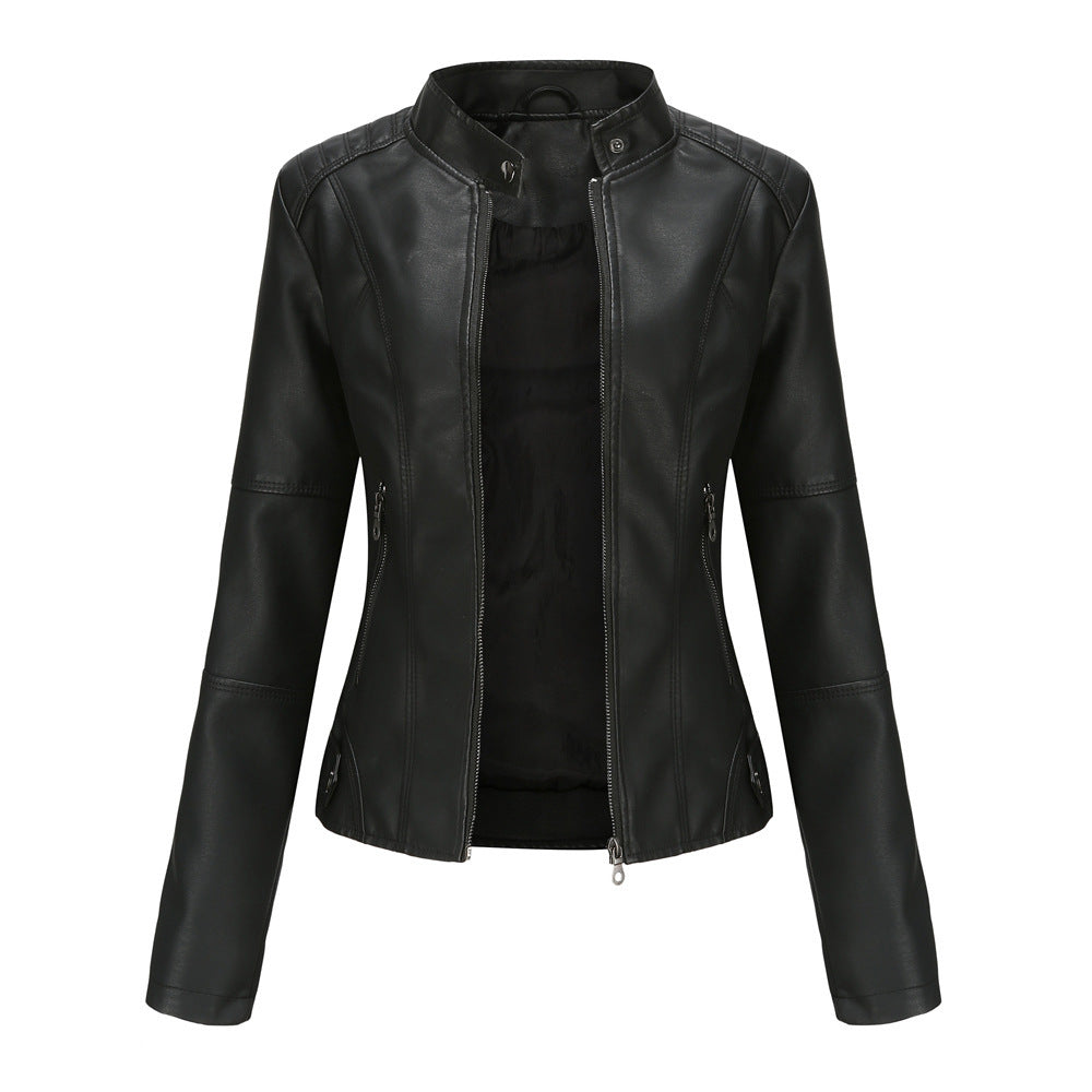 Thin Large Size Leather Clothing With Stand Collar Slim-fit Jacket 2557e866 0ccd 4486 b348 0892d904e02c