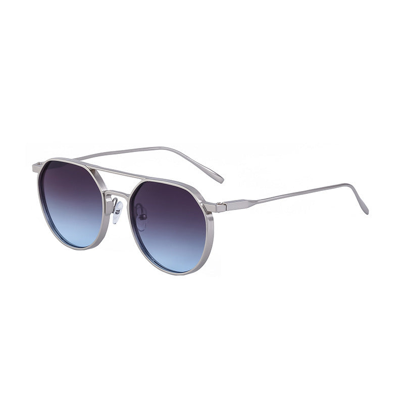 Men's Metal Double Beam Vintage Round Frame Sunglasses 255ae942 d02d 4fac 897b b518e5c40c29