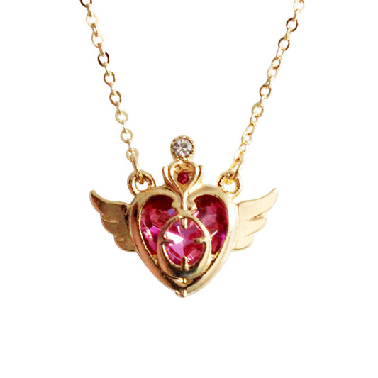 Metal Peach Heart Gem Crown Necklace 2569725578867