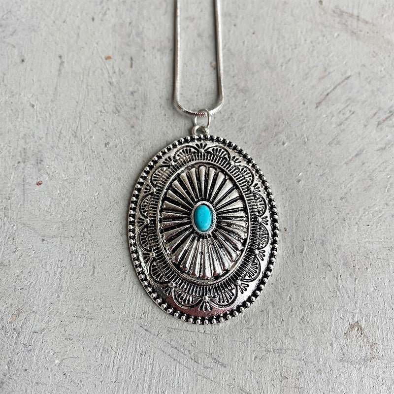 Ethnic Style Retro Jewelry Simple Turquoise Pumpkin Flowers Metal Long Chain 256de0a7 4a0a 440c 8015 e3c6e9e737fe d40d0b5a 02