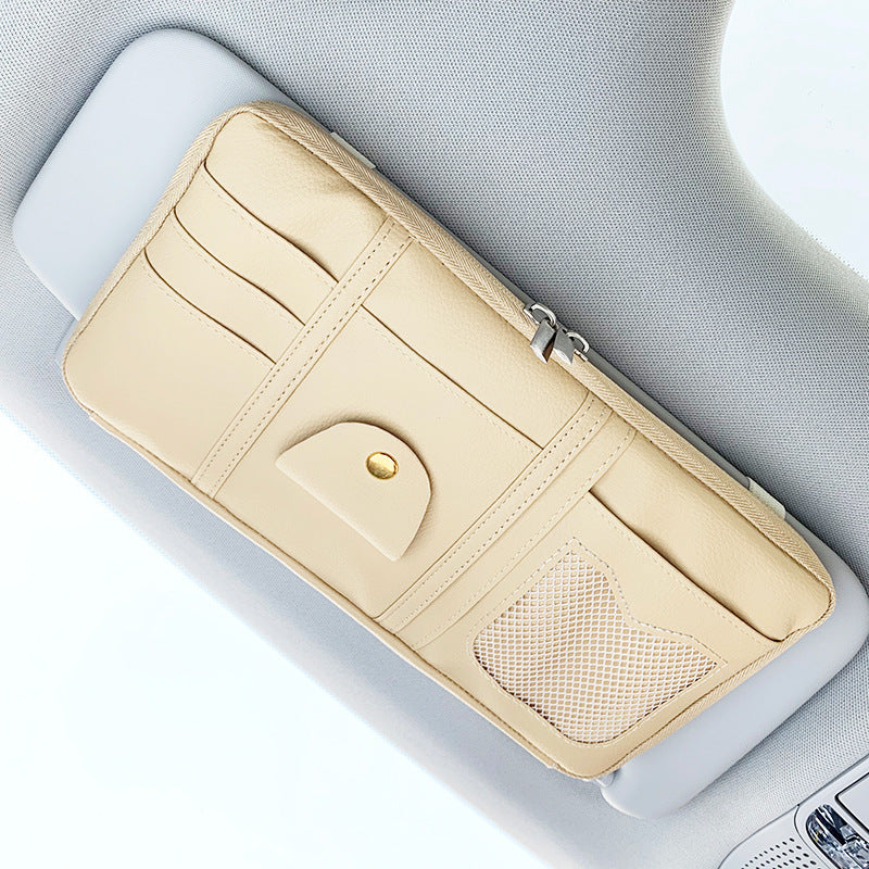 Car Sun Visor Organizer Storage Holder Full Leather Wrap 258152623420