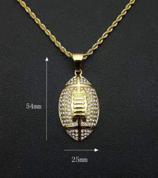 316L stainless steel gym jewelry Gold plated men rugby ball necklace - HD Wireless Product #4