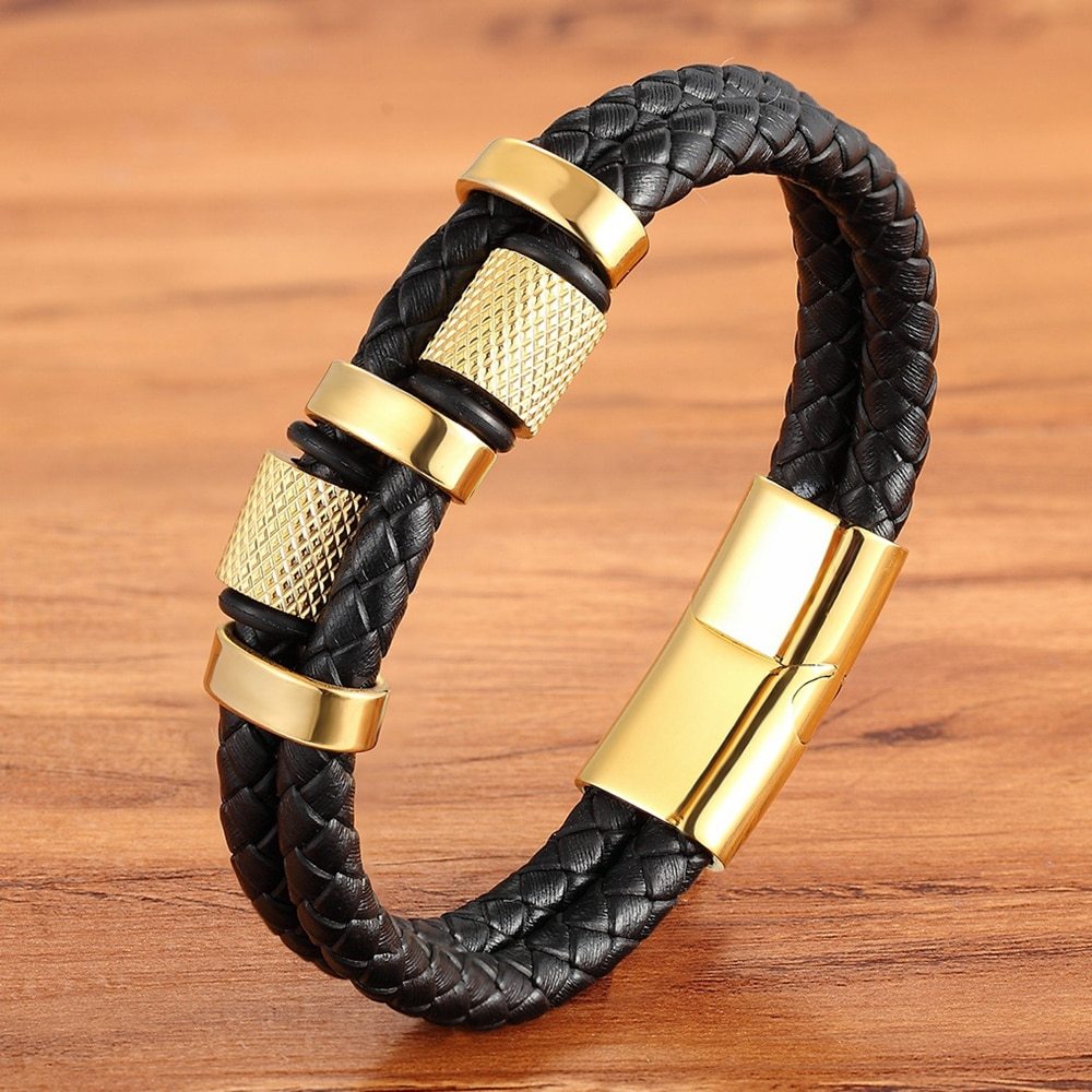 Explosive stainless steel magnet buckle leather bracelet 2583371472820