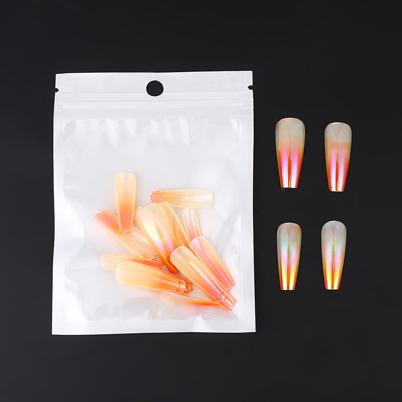 Girl's 24-piece Bagged Long Ballet Nail Dazzling Aurora Two-tone Gradient Wear Nail Polish Fake Nail Tip 2585ac53 fb9a 448e a