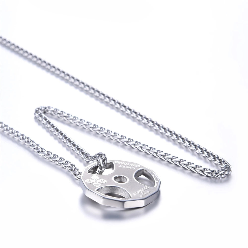 U7 sport jewelry stainless steel men fitness barbell gym necklace 258760752743